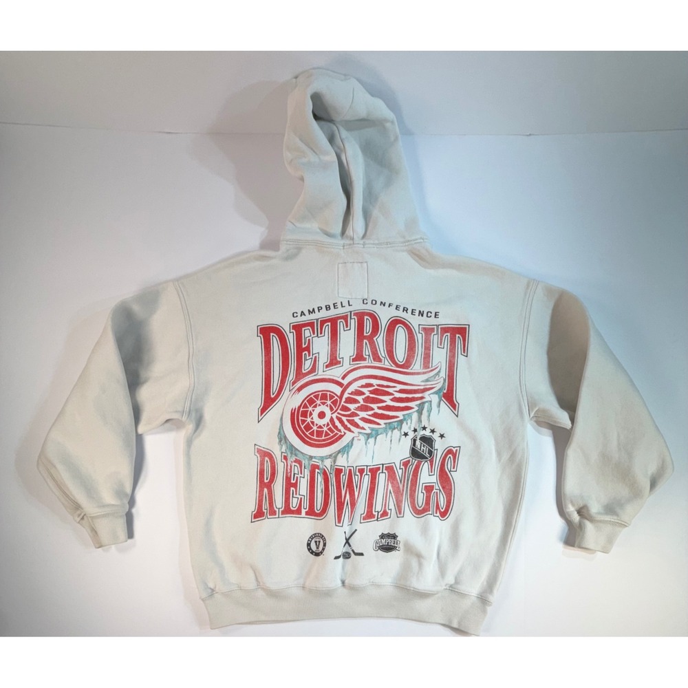 Vintage Hockey Detroit Red Wings Hoodie XS Campbell Conference NHL Grey Graphic